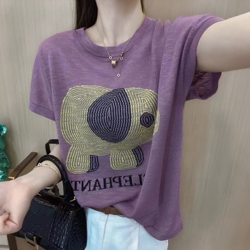 薄款韓版減齡設計寬鬆圓領冰絲短袖T恤