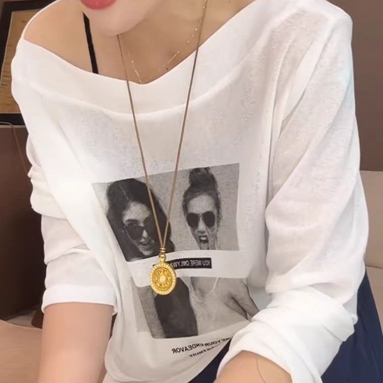 大碼一字領慵懶風寬鬆防曬長袖罩衫-lululam