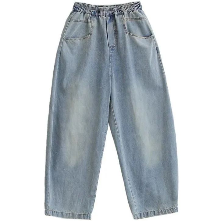 鐮刀褲寬鬆顯瘦梨形身材闊腿牛仔褲-lululam