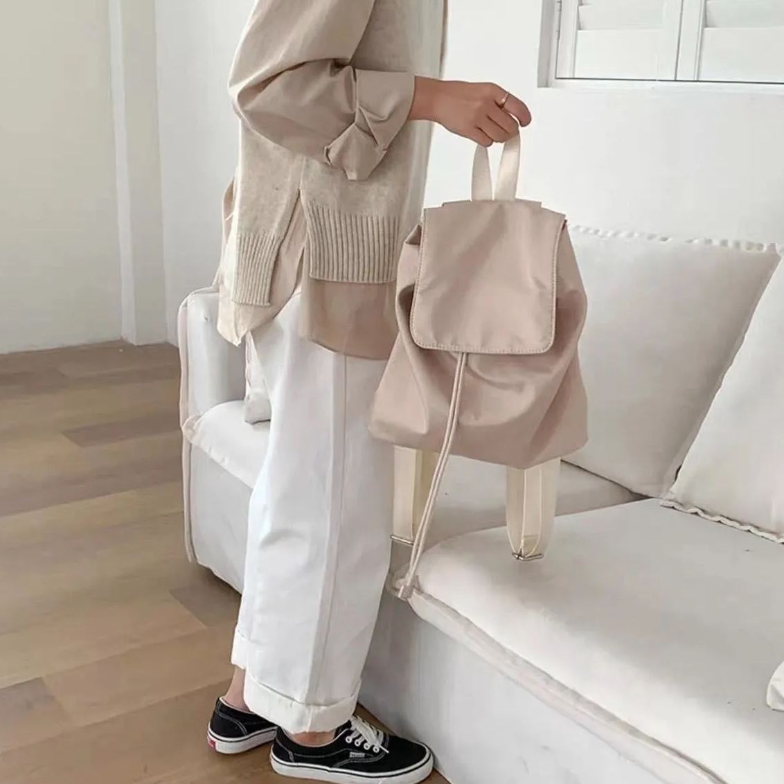 韓系雙肩ins潮輕便休閒電腦包尼龍抽繩包-lululam