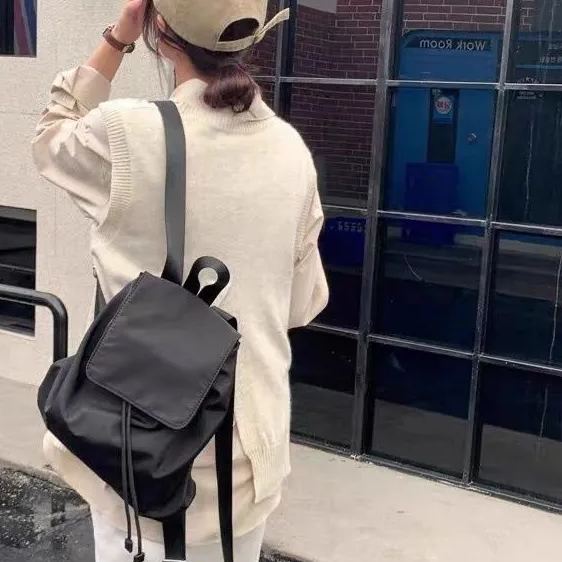 韓系雙肩ins潮輕便休閒電腦包尼龍抽繩包-lululam