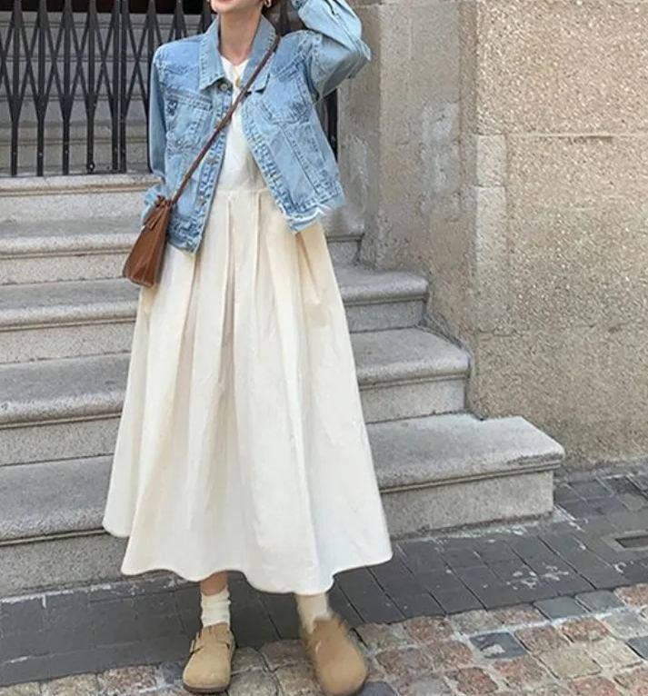 法式收腰顯瘦中長款蓬蓬大擺無袖洋裝-lululam