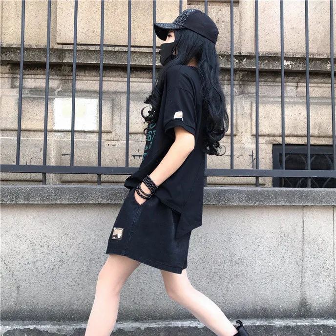 復古時尚百搭不規則寬鬆印花休閒短袖-lululam