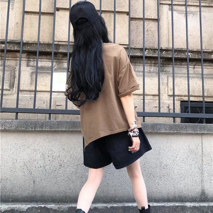 復古時尚百搭不規則寬鬆印花休閒短袖-lululam