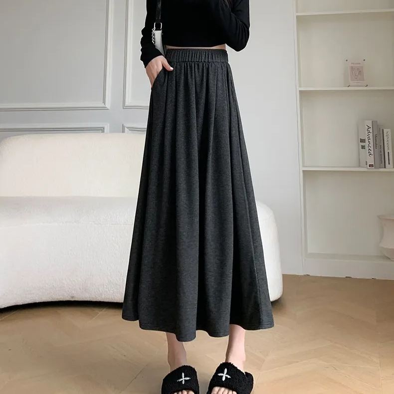 糯米遛彎山本高腰垂感顯瘦簡約百搭半身裙-lululam