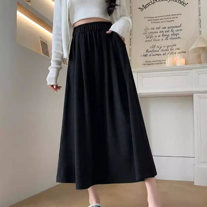 糯米遛彎山本高腰垂感顯瘦簡約百搭半身裙-lululam