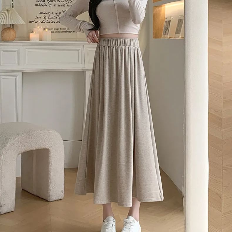 糯米遛彎山本高腰垂感顯瘦簡約百搭半身裙-lululam