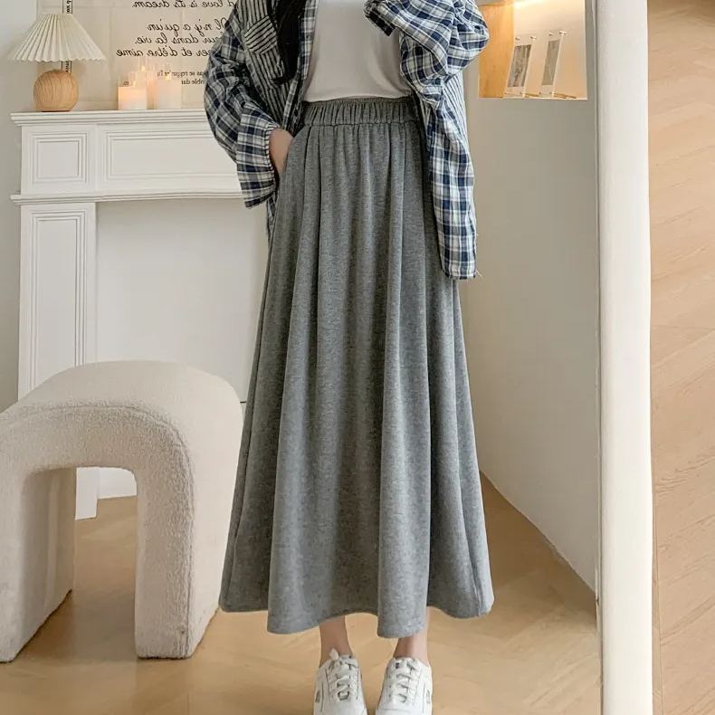 糯米遛彎山本高腰垂感顯瘦簡約百搭半身裙-lululam