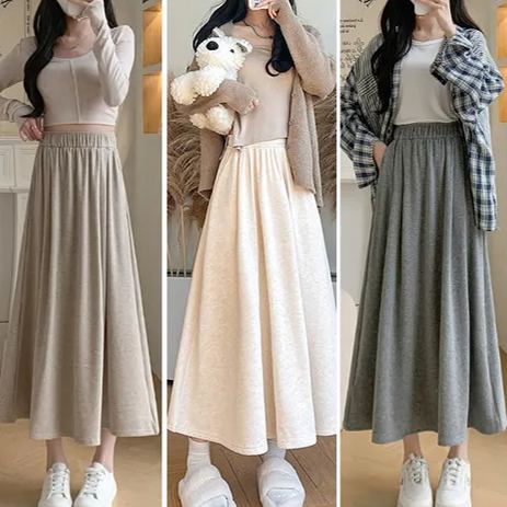 糯米遛彎山本高腰垂感顯瘦簡約百搭半身裙-lululam