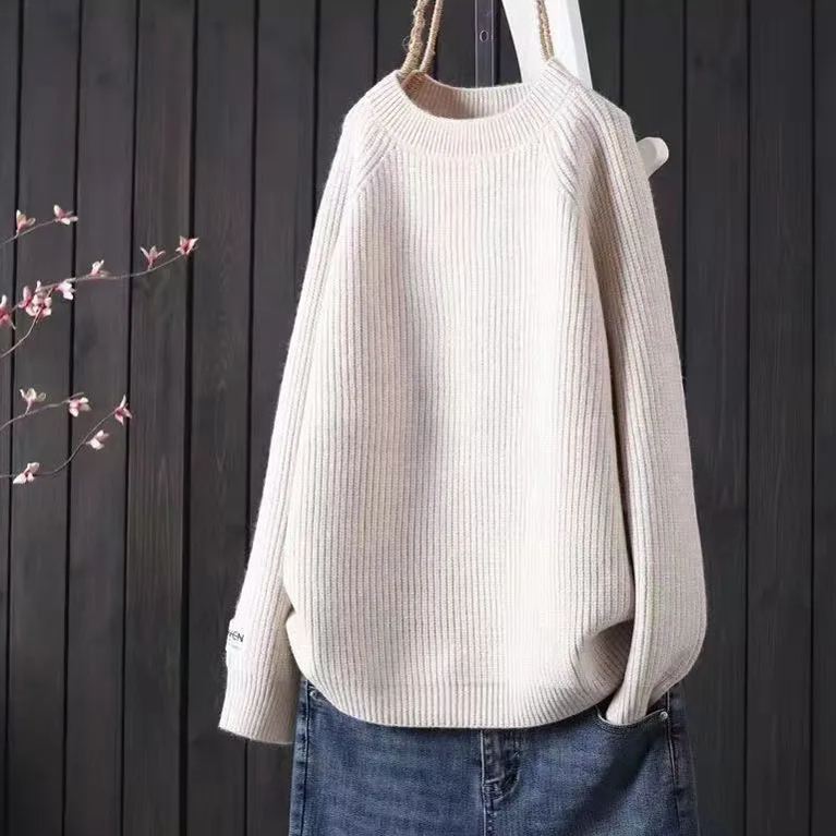 【9色】簡約文藝寬鬆慵懶風圓領純色針織長袖-Cicichill