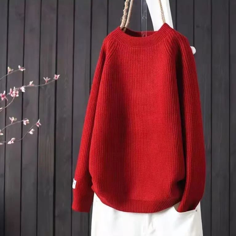 【9色】簡約文藝寬鬆慵懶風圓領純色針織長袖-Cicichill