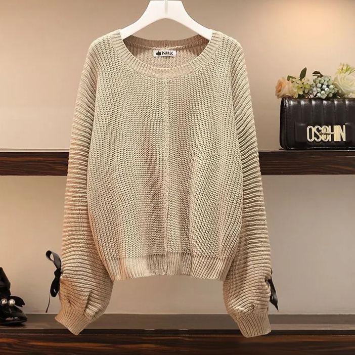 顯瘦針織衫高腰格子半身裙兩件套裝-lululam