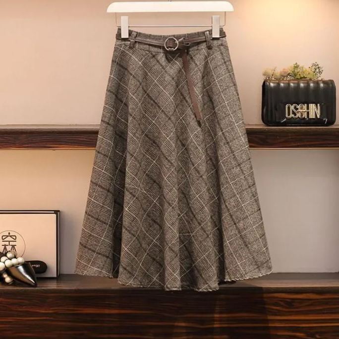 顯瘦針織衫高腰格子半身裙兩件套裝-lululam