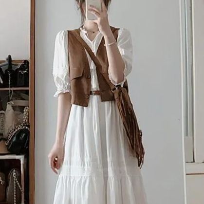 【單件/整套】波西米亞風連衣裙新款西部牛仔風兩件套裝-lululam