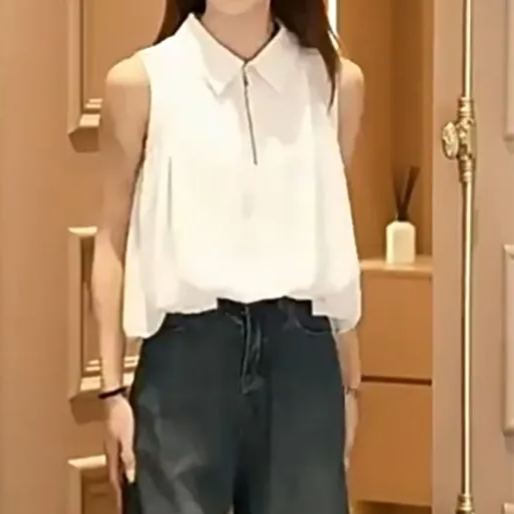 【單件/套裝】通勤減齡氣質襯衫牛仔闊腿褲兩件套裝-lululam