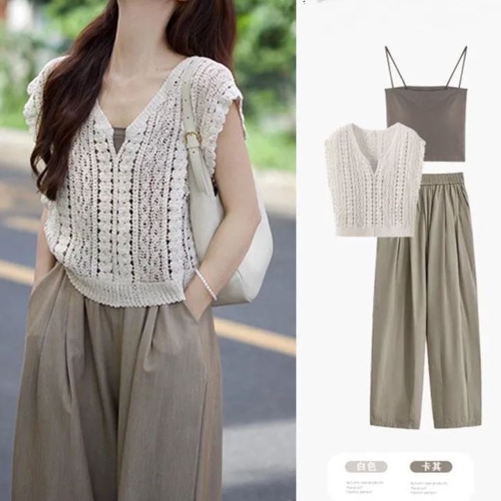 【單件/套裝】休閒顯瘦時尚港風高級韓系三件套裝-lululam