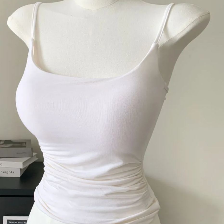 百搭純棉帶胸墊內搭外穿短版吊帶-lululam