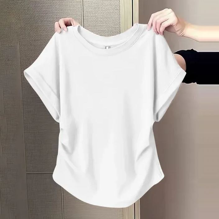 百搭修身顯瘦遮肉微褶設計感圓領短袖-lululam