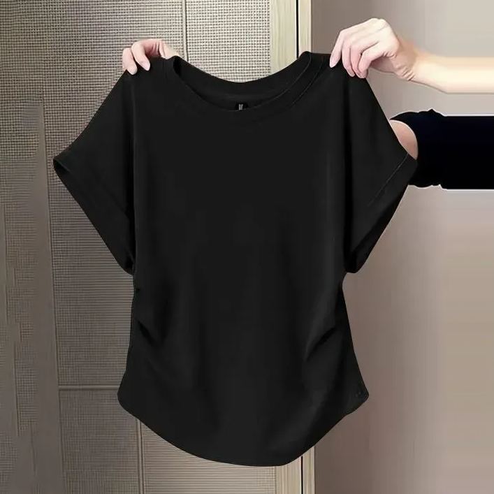 百搭修身顯瘦遮肉微褶設計感圓領短袖-lululam