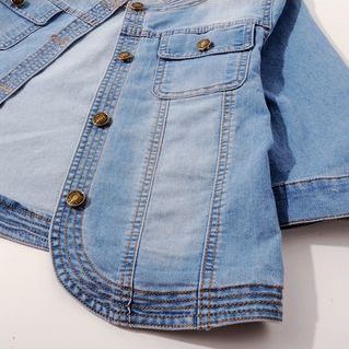 圓領韓版百搭彈力中袖短款軟牛仔外套-lululam