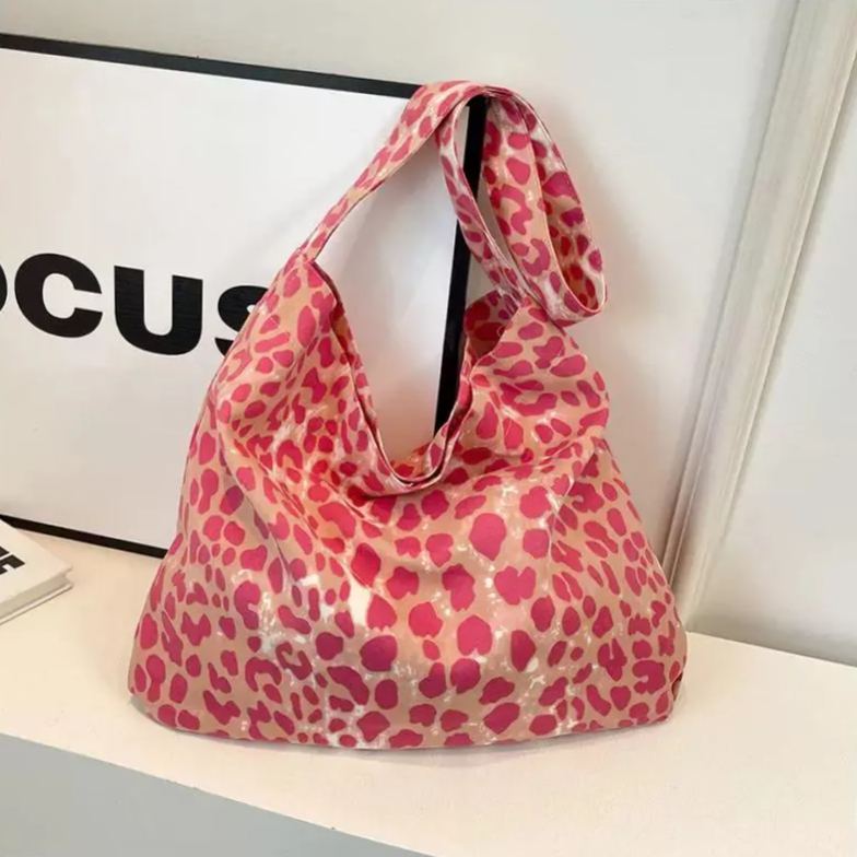 雙層帆布休閒印花單肩包豹紋大容量單肩包-lululam