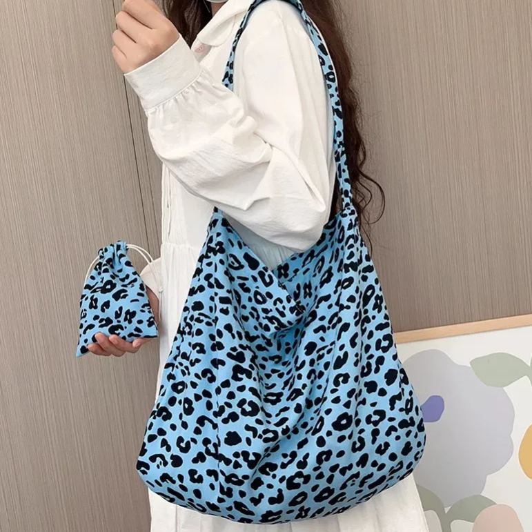 雙層帆布休閒印花單肩包豹紋大容量單肩包-lululam