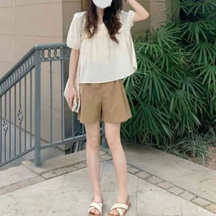 【套裝】小香風洋氣遮肚上衣時尚短褲兩件套裝-lululam