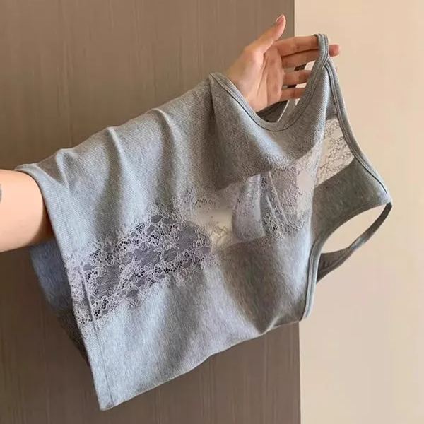 蕾絲帶胸墊外穿內搭顯瘦純棉美背吊帶-lululam