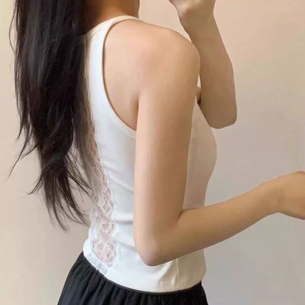 蕾絲帶胸墊外穿內搭顯瘦純棉美背吊帶-lululam