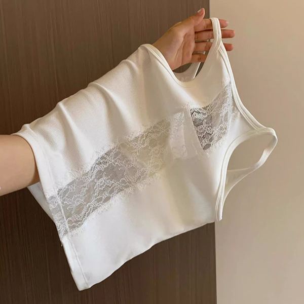 蕾絲帶胸墊外穿內搭顯瘦純棉美背吊帶-lululam