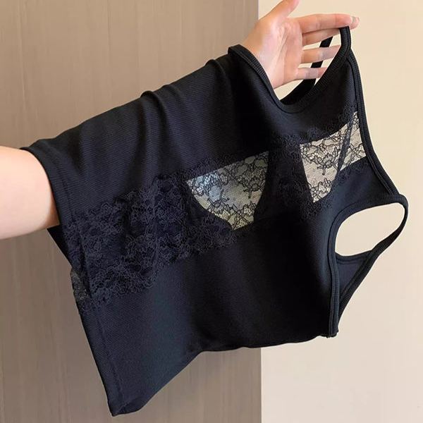 蕾絲帶胸墊外穿內搭顯瘦純棉美背吊帶-lululam
