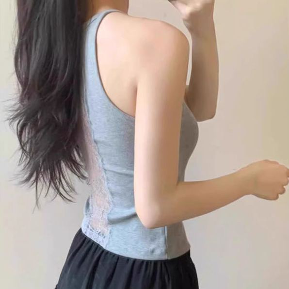 蕾絲帶胸墊外穿內搭顯瘦純棉美背吊帶-lululam