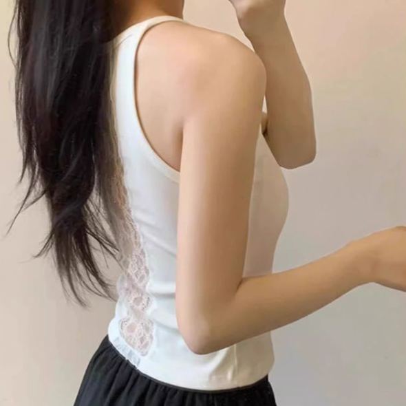 蕾絲帶胸墊外穿內搭顯瘦純棉美背吊帶-lululam