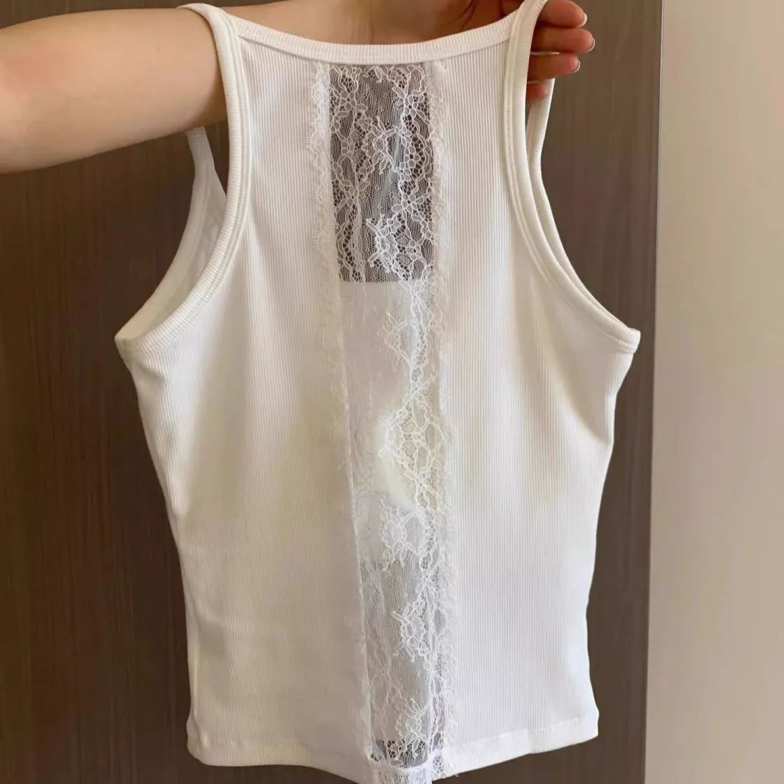 蕾絲帶胸墊外穿內搭顯瘦純棉美背吊帶-lululam