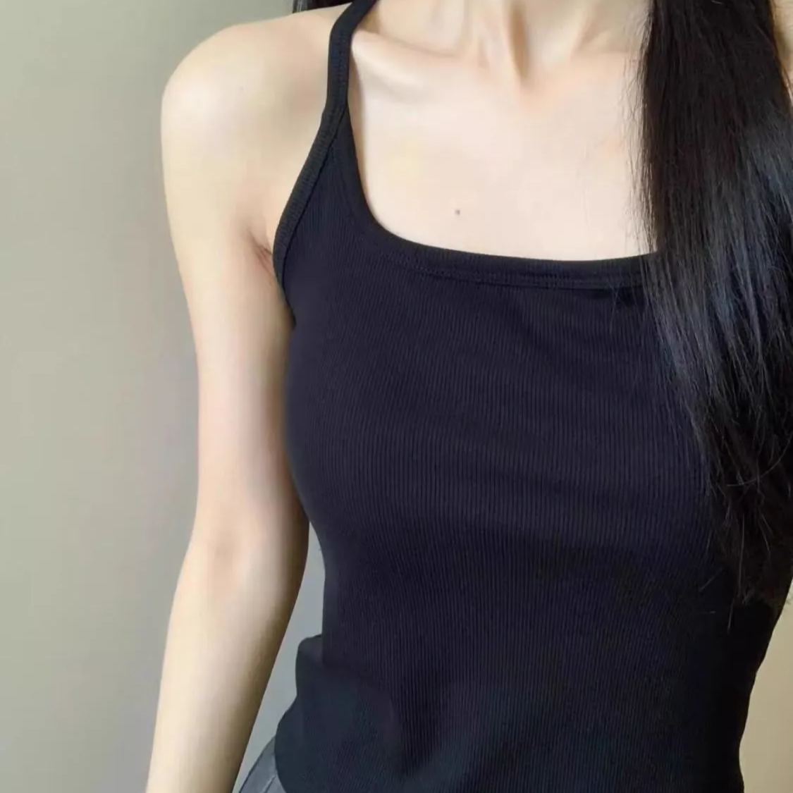 蕾絲帶胸墊外穿內搭顯瘦純棉美背吊帶-lululam