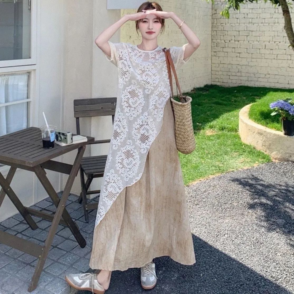 【單件/套裝】法式氣質蕾絲罩衫+大碼吊帶裙兩件套裝-lululam
