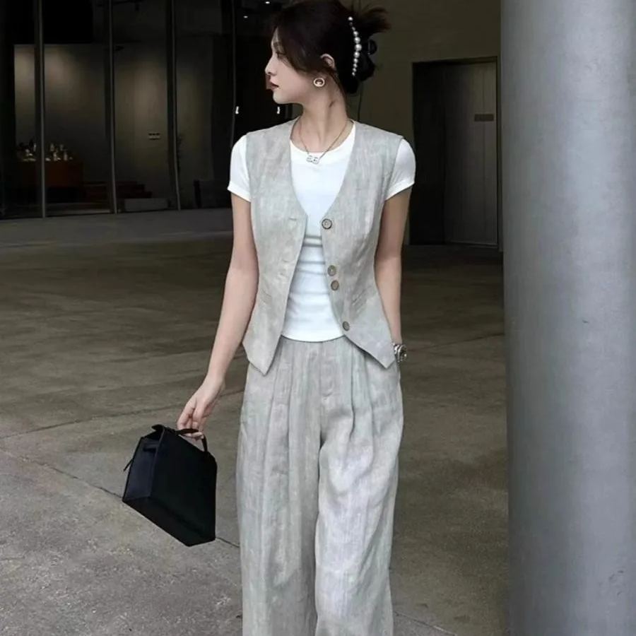 【單品/套裝】減齡洋氣時尚高級感小香風馬甲闊腿褲兩件套裝-lululam