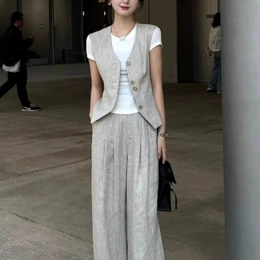 【單品/套裝】減齡洋氣時尚高級感小香風馬甲闊腿褲兩件套裝-lululam