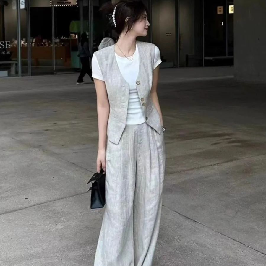 【單品/套裝】減齡洋氣時尚高級感小香風馬甲闊腿褲兩件套裝-lululam