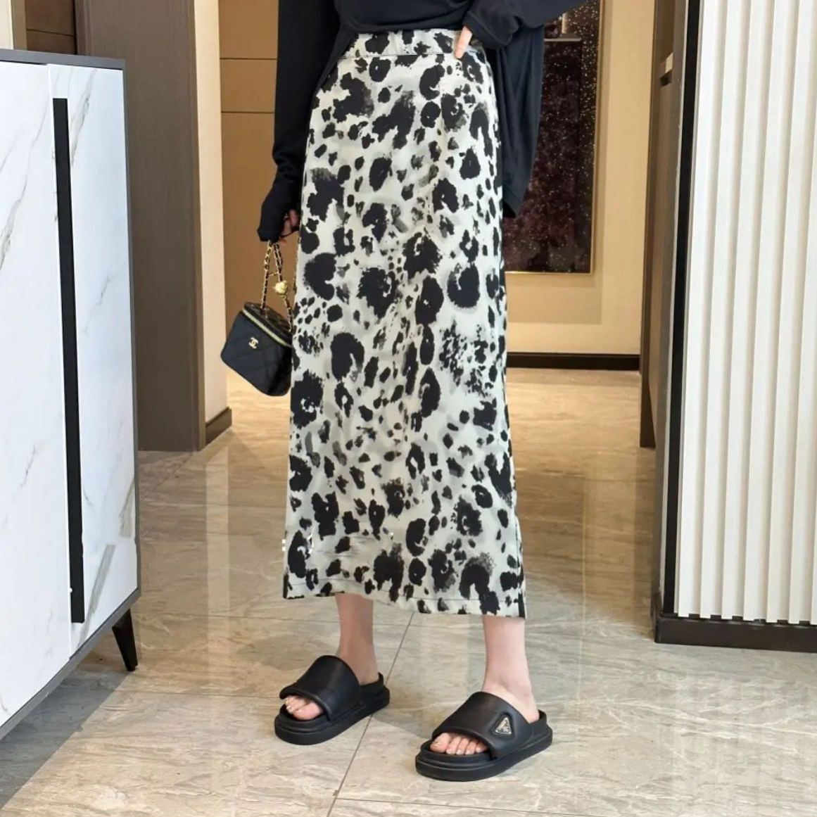 【單件/套裝】時尚不規則防曬長袖T恤+豹紋半身裙兩件套裝-lululam