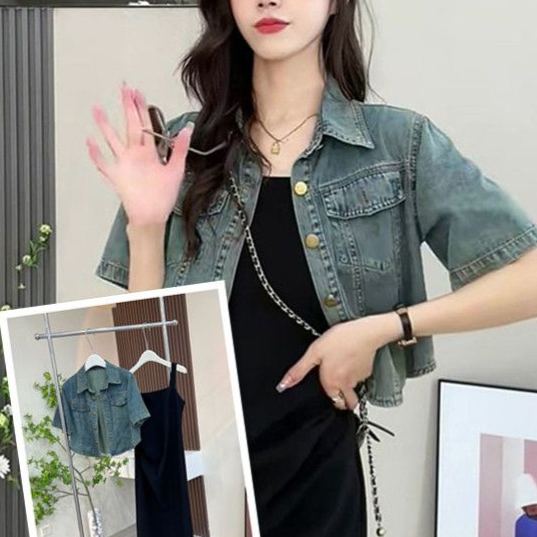 【單品/套裝】短袖牛仔外套吊帶連衣裙韓版休閒兩件套裝