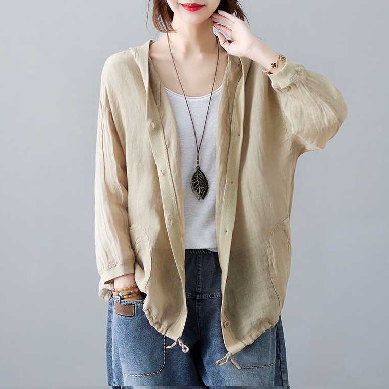 復古連帽棉麻寬鬆文藝防曬中長款空調開衫-lululam