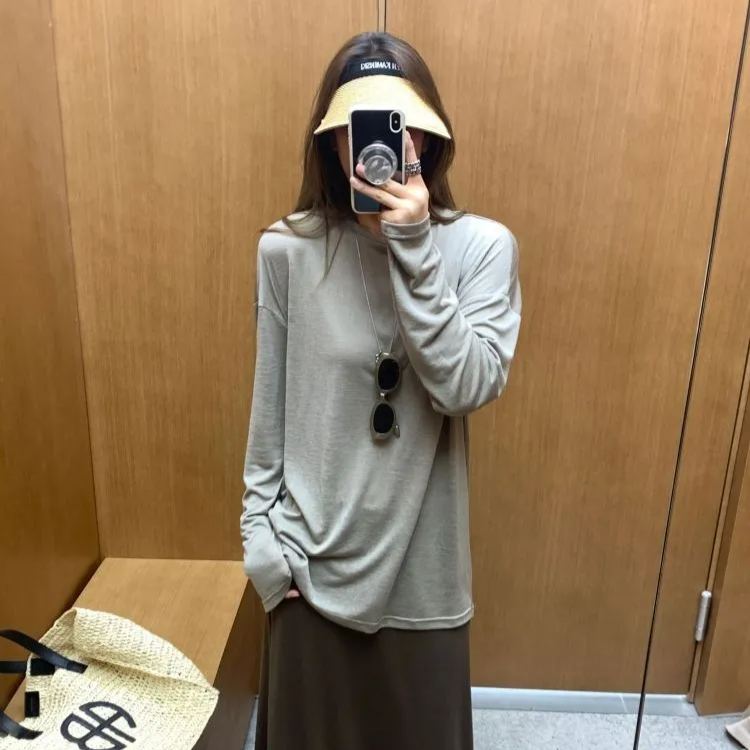 【單件/套裝】百搭長袖寬鬆T恤高腰半身裙子兩件套裝-lululam