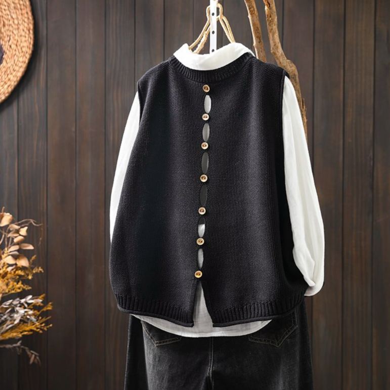 【單件/套裝】後背紐扣針織馬甲+寬鬆百搭襯衫疊穿兩件套裝-lululam