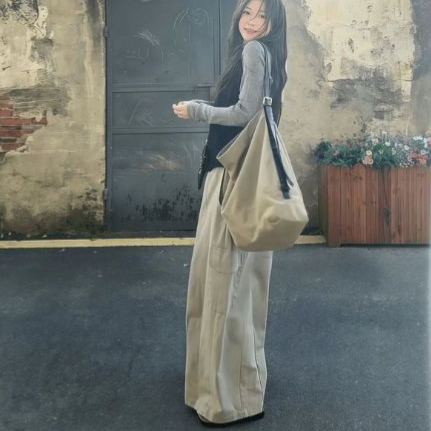 【單件/套裝】韓系大碼馬甲打底衫工裝褲疊穿三件套裝-lululam