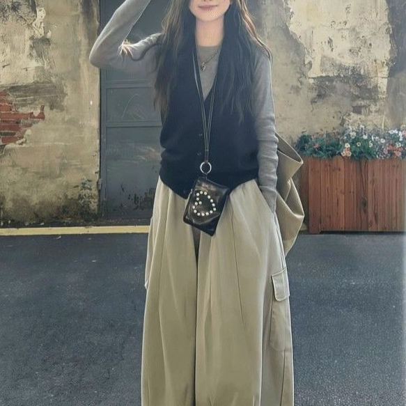 【單件/套裝】韓系大碼馬甲打底衫工裝褲疊穿三件套裝-lululam