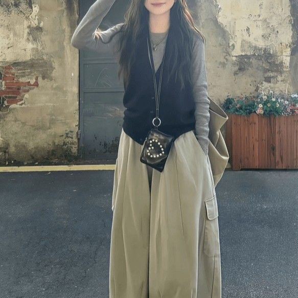 【單件/套裝】韓系大碼馬甲打底衫工裝褲疊穿三件套裝-lululam