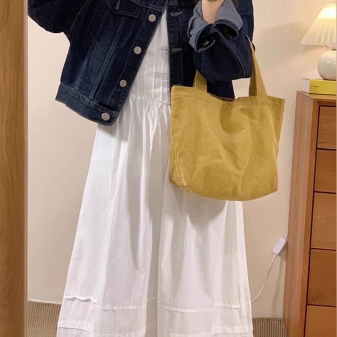 【單品/套裝】韓系牛仔外套白色吊帶洋裝兩件套裝-lululam