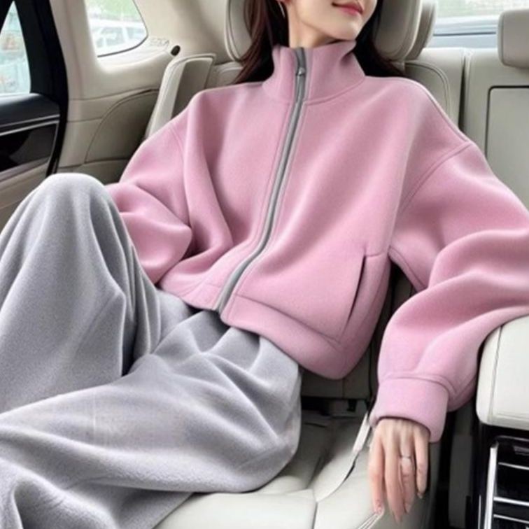 【單件/套裝】顯高穿搭粉色外套+休閒運動闊腿褲兩件套裝