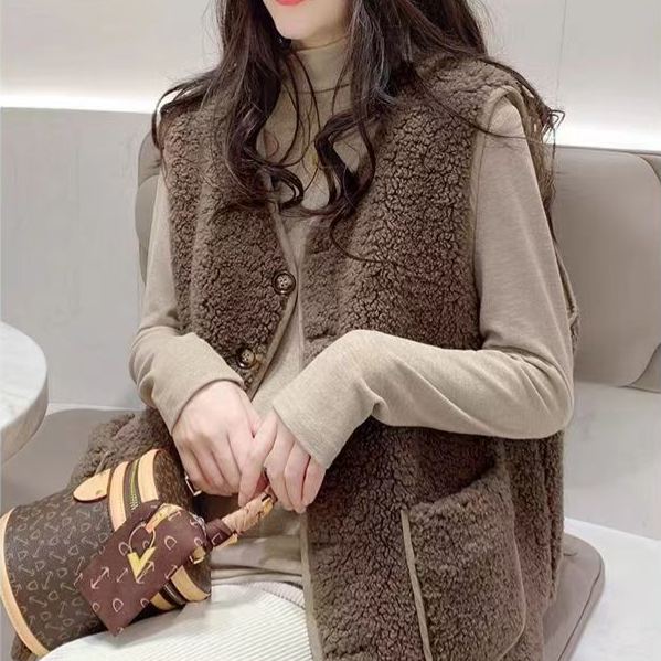 仿羊羔毛羽絨保暖美拉德雙面兩穿簡約馬甲